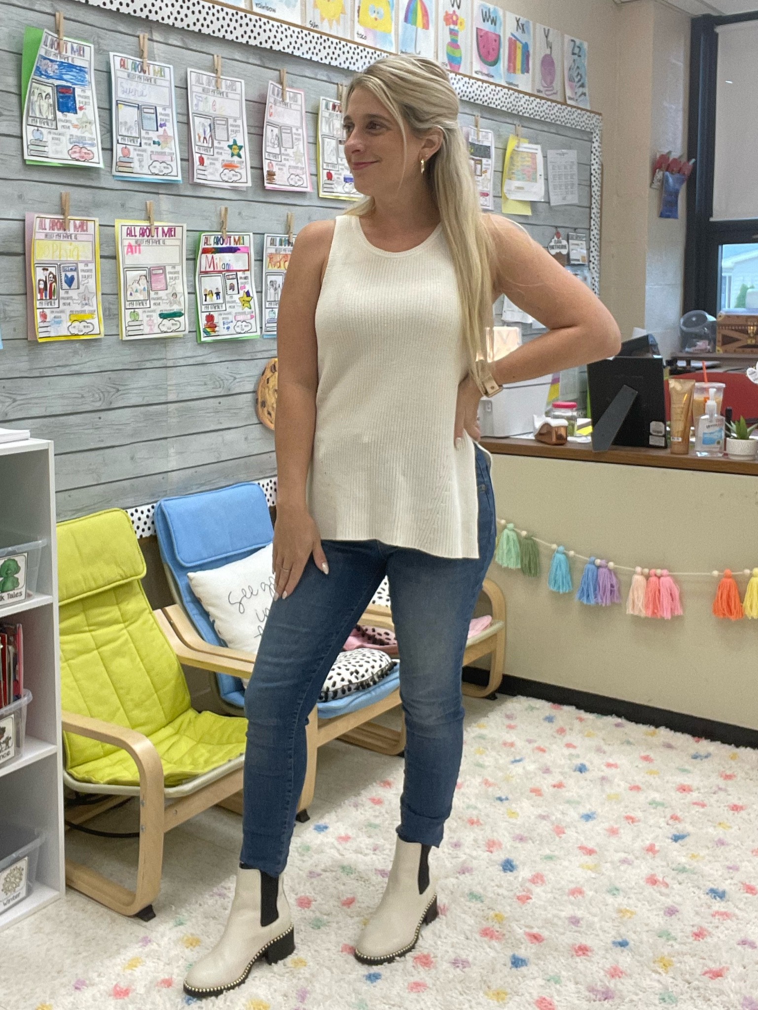 Teacher Ootd share. I am obsessed with these studded boots. ❤️

#LTKunder100 #LTKSeasonal #LTKsalealert