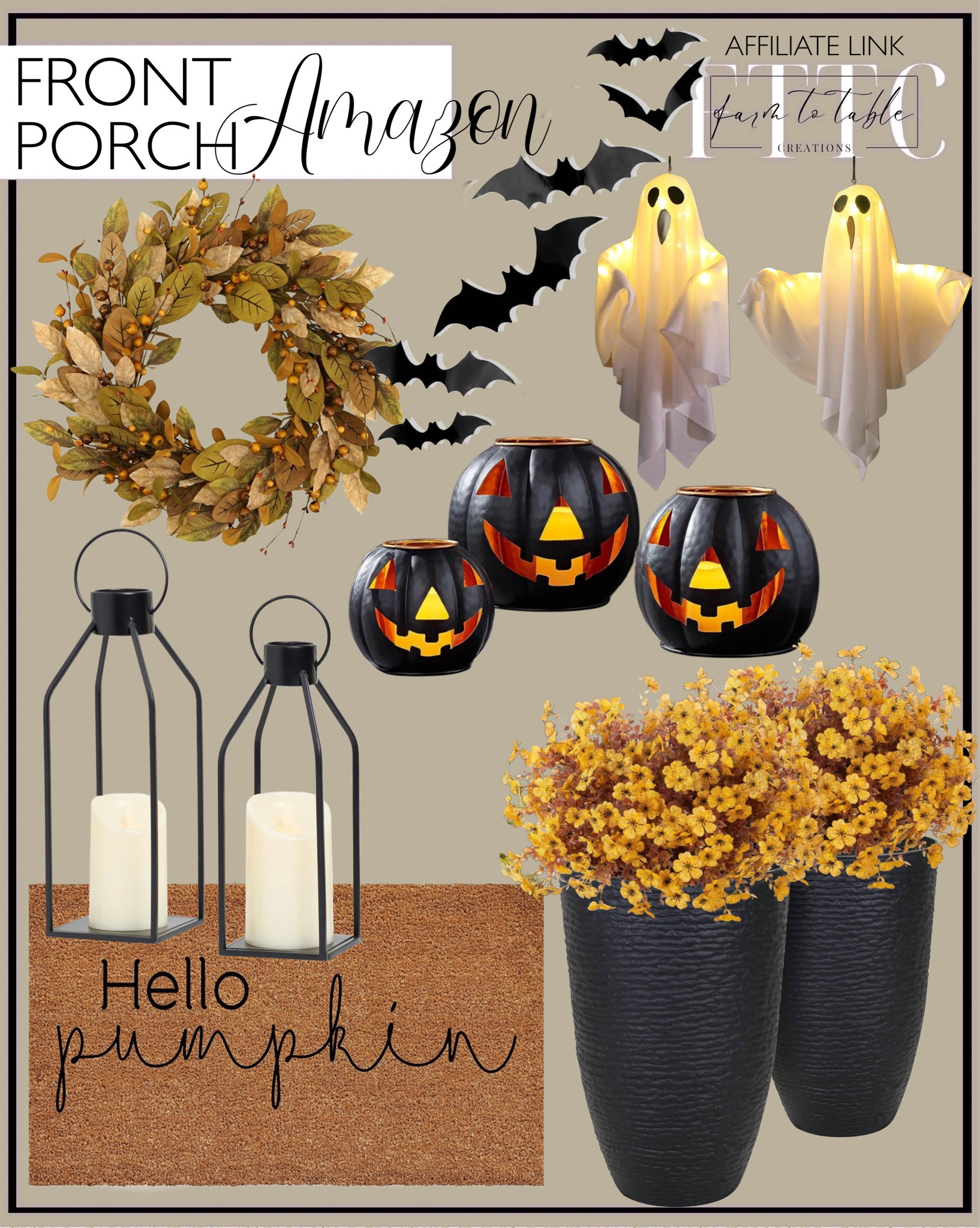 Amazon Front Porch Decor. Follow @farmtotablecreations on Instagram for more inspiration.

Fall Wreath. Tall Porch Planters. Hello Pumpkin Doormat. Artificial Faux Fall Flowers. Porch Lanterns. Bats Wall Decor. Halloween Metal Jack O’ Lantern Pumpkin Set of 3. Flameless Candles. Hanging Ghosts. 

Fall Porch. Halloween Decor. Halloween Porch. Amazon Home Finds. 

#LTKSaleAlert #LTKHome #LTKFindsUnder50