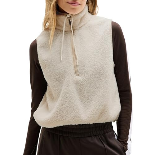 Songling Womens Fuzzy Fleece Vest High Neck Cropped Half Zip Up Warm Sherpa Vest Drawstring Pullo... | Amazon (US)