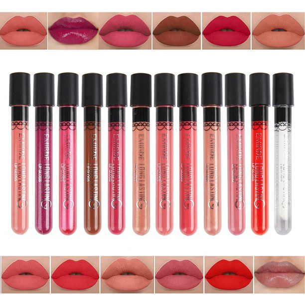 Emirde 11Pcs Matte Liquid Lipstick+ 1Pcs Lip Plumper Makeup Set Kit, Long Lasting Waterproof High... | Walmart (US)