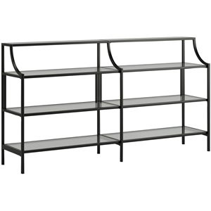 Sauder Harvey Park 3 Shelf 59" Metal Framed Glass Console Table in Black | Homesquare