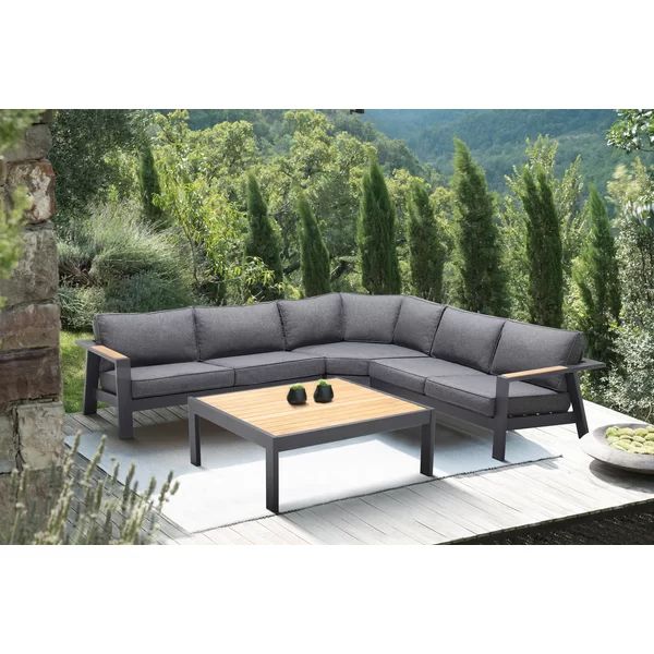 Abston Outdoor 4 Piece Teak Sectional Seating Group with Cushions | Wayfair North America