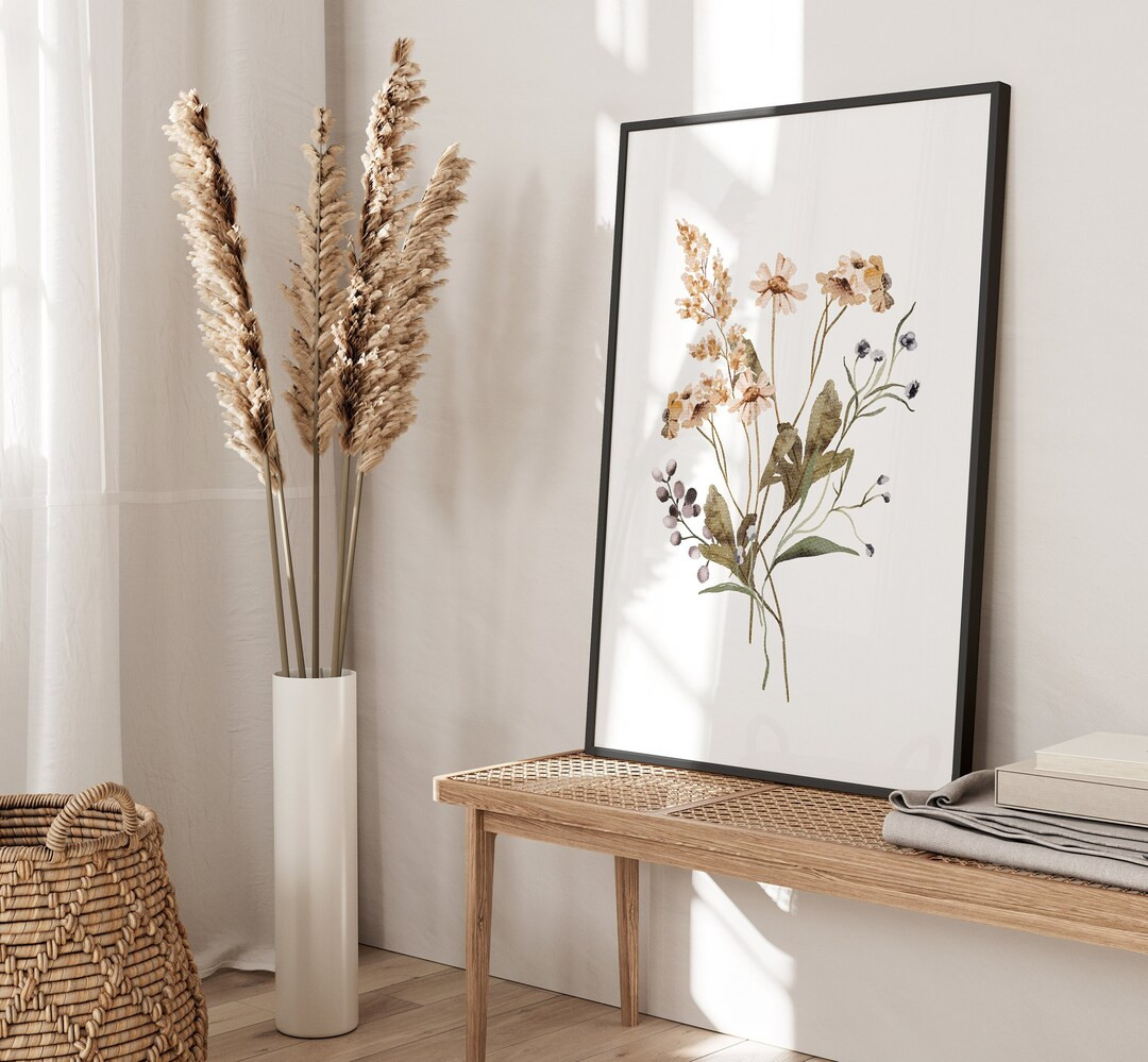 WildFlowers Art Watercolour single print, neutral botanical boho wall art , printable wall art, D... | Etsy (US)