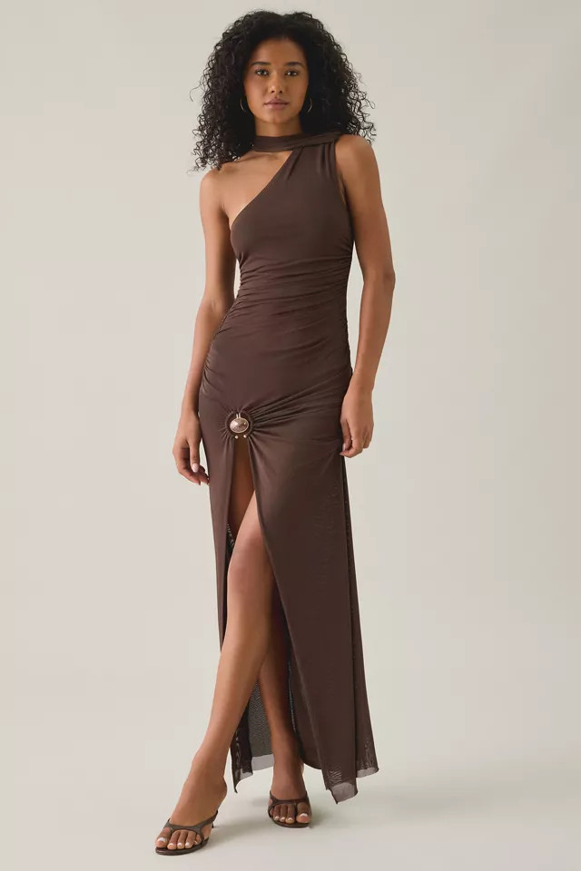 AFRM Swezey Hardware Detail Asymmetric Draped Maxi Dress | Urban Outfitters (US and RoW)