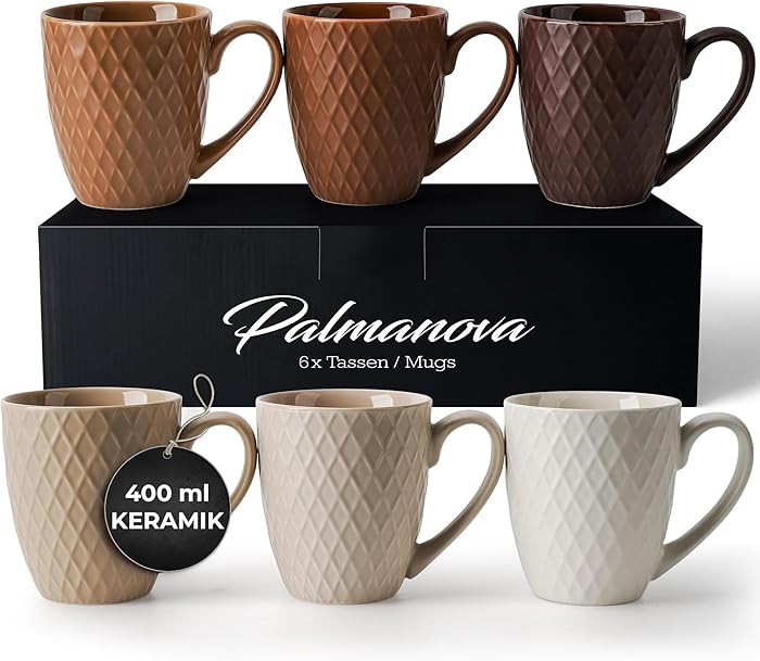 MIAMIO 6 x 14 Oz Coffee Mug Set - Modern Ceramic Matt - Palmanova Collection (Beige) | Amazon (US)