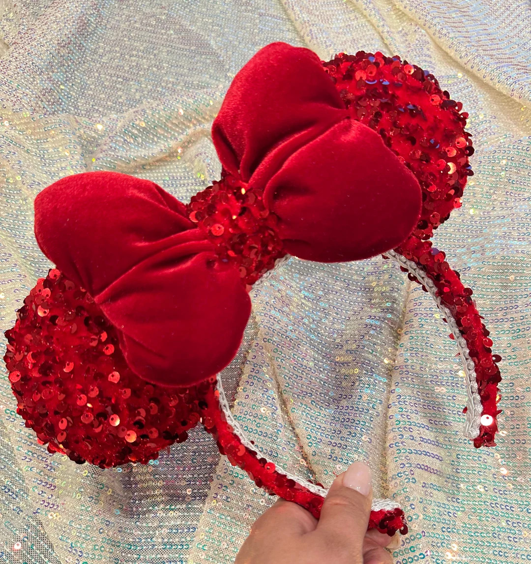 Red Sequins Minnie Ears - Etsy | Etsy (US)