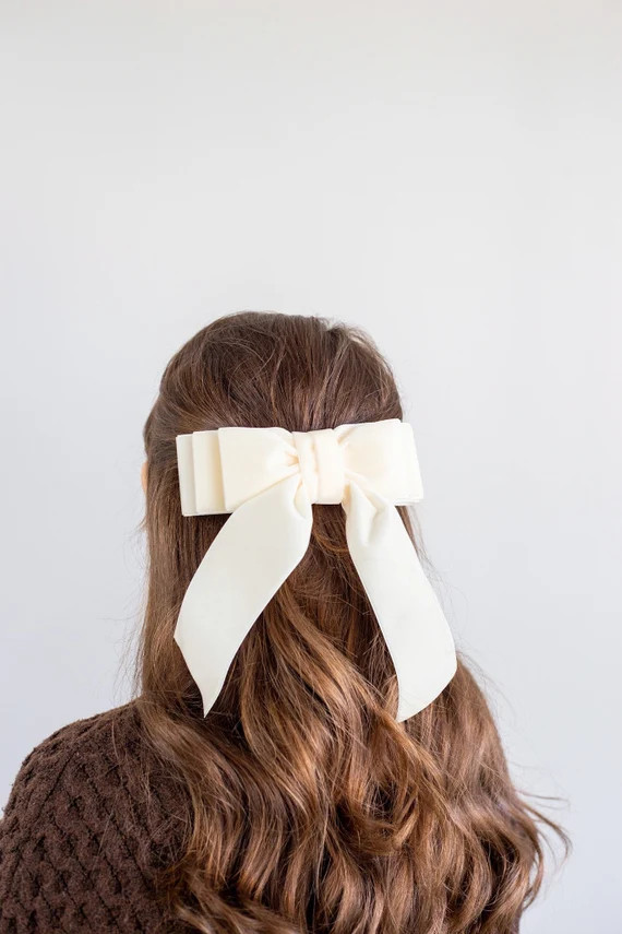 Ivory Velvet Hair Bow Long Tail French Barrette  Grace & | Etsy | Etsy (US)
