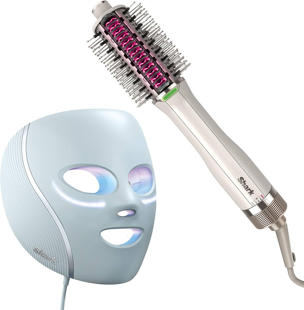 Shark CryoGlow Blue Frost LED Face Mask + SmoothStyle Heated Comb & Blow Dryer Brush with Under-E... | Amazon (US)