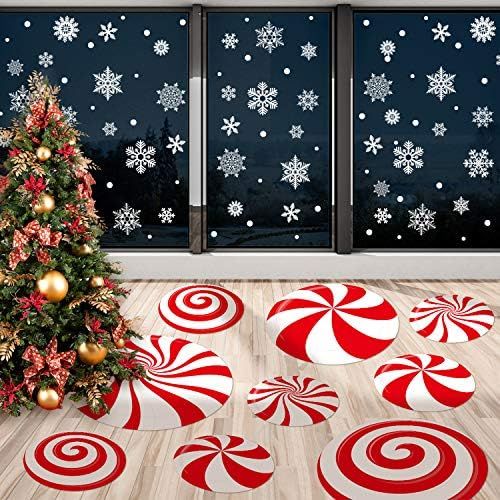 Amazon.com: Whaline 108 Pcs Christmas Candy Stickers Decorations Peppermint Floor Decals Stickers... | Amazon (US)