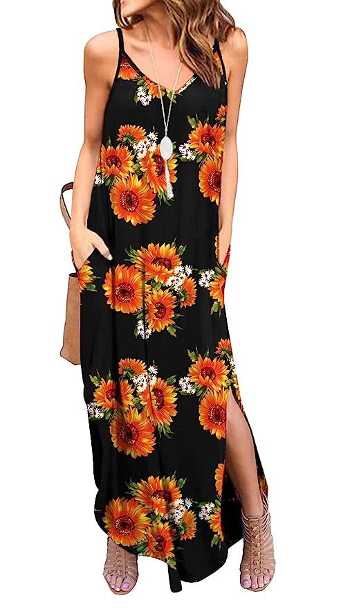 GRECERELLE Women's Summer Casual Loose Dress Beach Cover Up Long Cami Maxi Dresses with Pocket | Amazon (US)