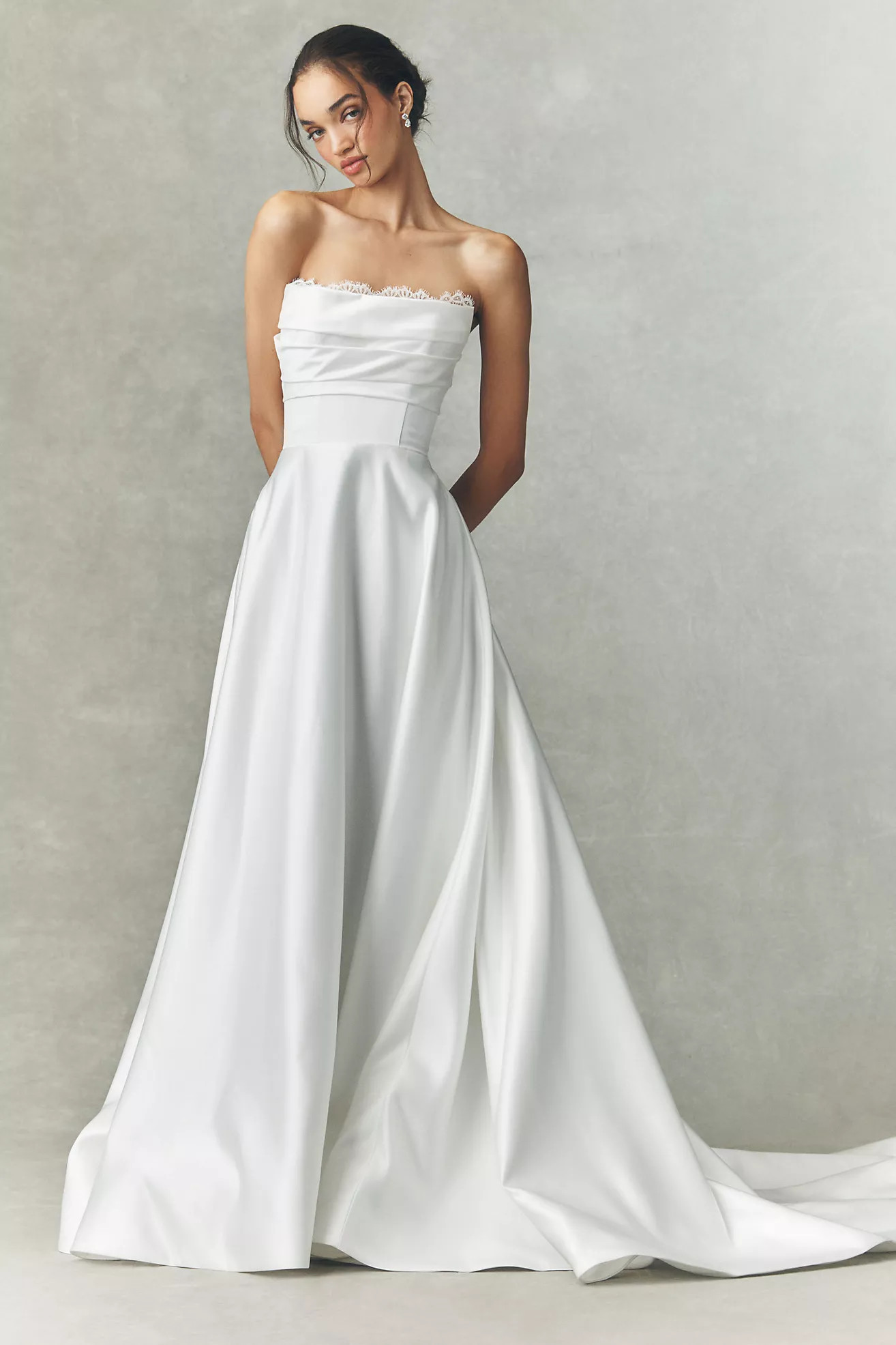 Watters Aster Strapless Satin Lace Wedding Gown | Anthropologie (US)