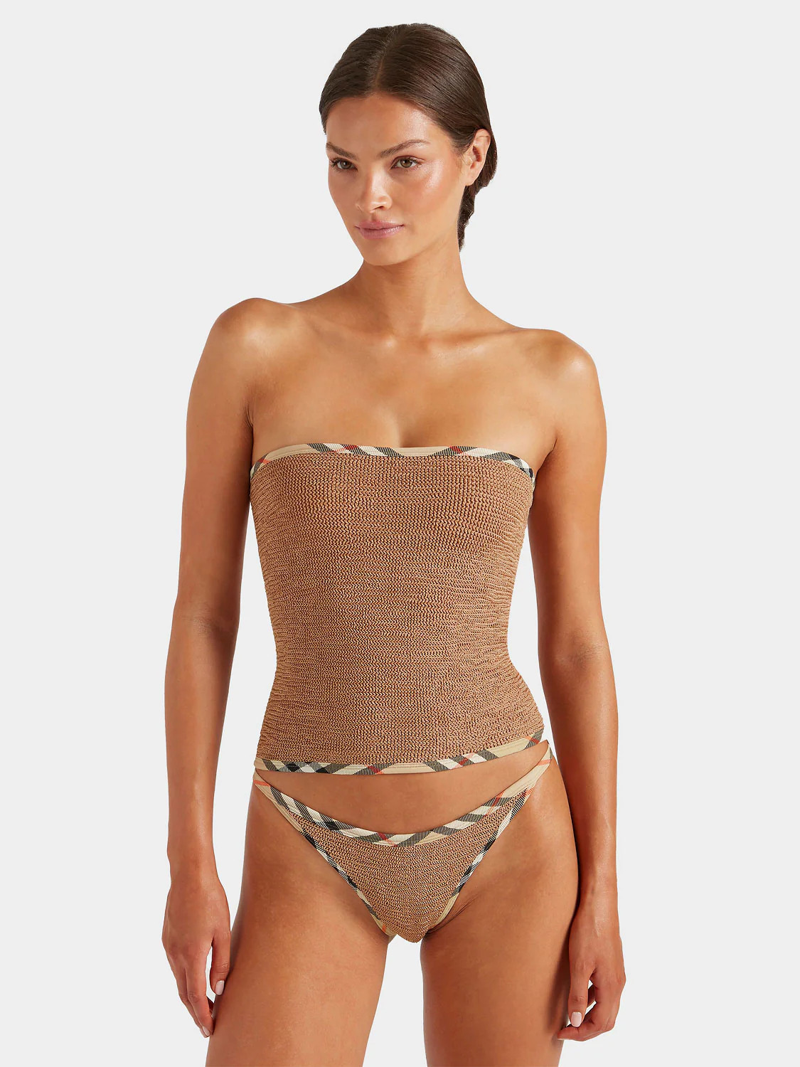 Burberry x Hunza G Devyn Swimskirt/Tube Top - Metallic Cocoa/Check | Hunza G | One Size Swimwear | Hunza G - Metallic Cocoa/Check / One size | HUNZA G