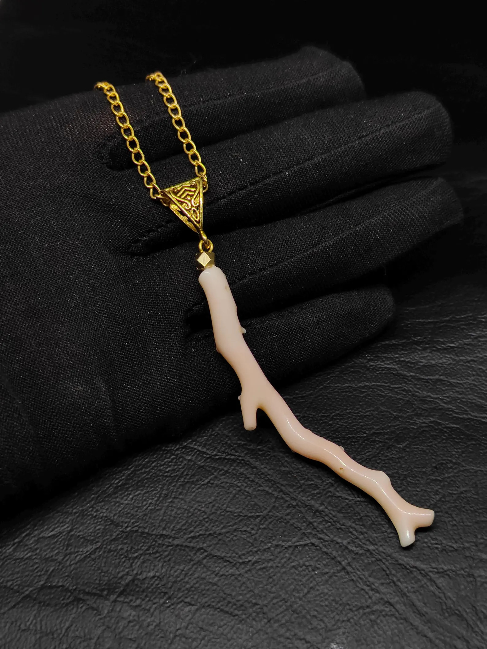 Salmon Pink Coral Charm Pendant Necklace-Handmade Gold Brass-Vintage Antique Gold Brass Jewelry-G... | Etsy (Global)