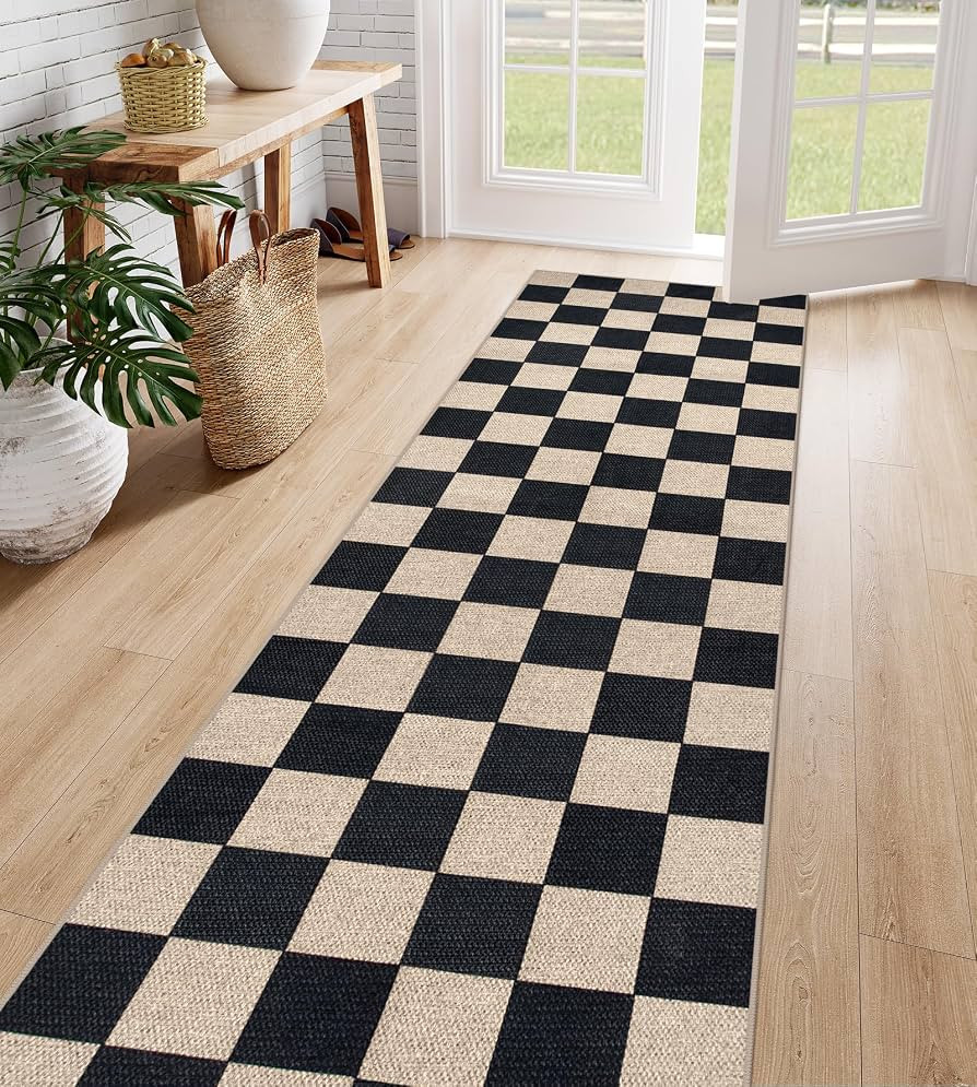 Lahome Checkered Easy Jute Runner Rug, 2x8 Kitchen Rug Non Slip Washable Outdoor Runner for Entry... | Amazon (US)