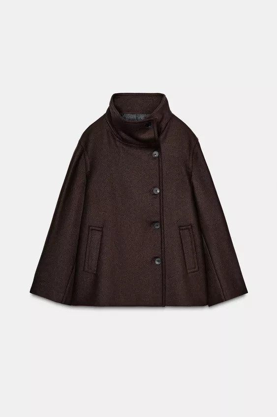 CROPPED WOOL COAT WITH HIGH NECK | Zara UK