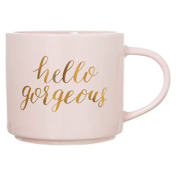 15oz Stoneware Hello Gorgeous Stackable Mug Pink/Gold - Threshold™ | Target