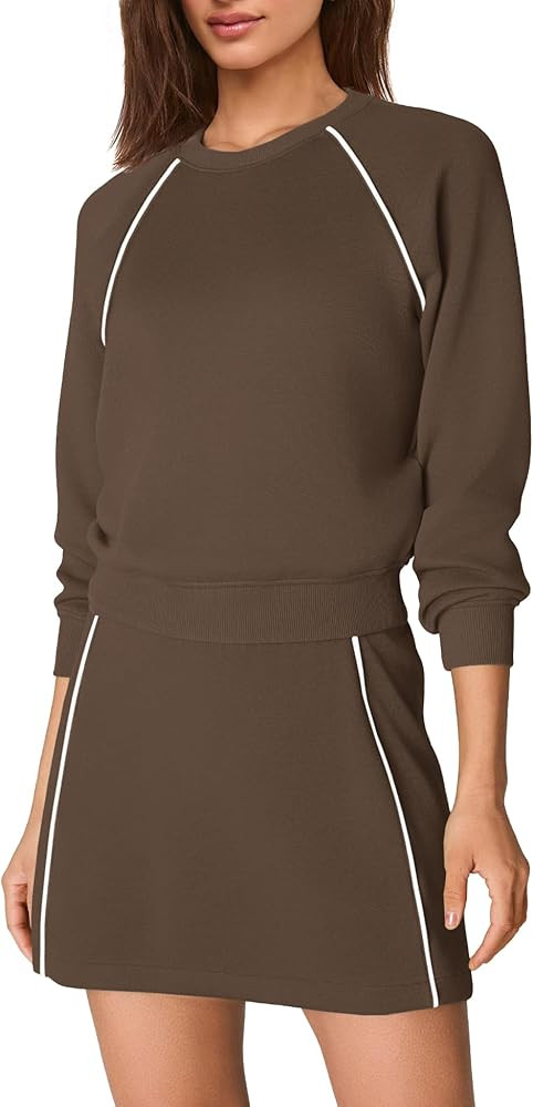 Nirovien Womens 2 Piece Workout Sets Athletic Skort Sets Active Tennis Outfits Crewneck Sweatshir... | Amazon (US)