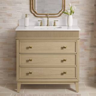 Home Decorators Collection Danby 36 in. Single Sink Platinum Oak Bath Vanity with White Engineere... | The Home Depot