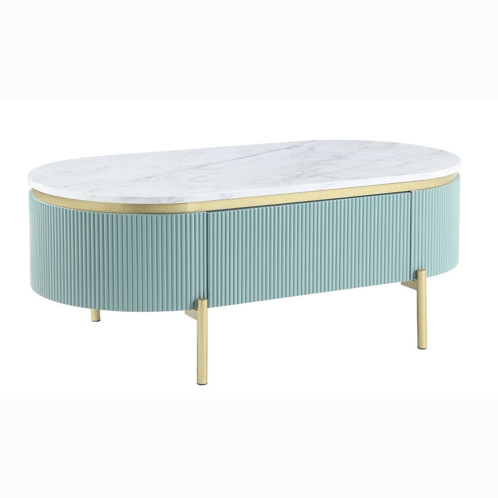 Cartehena Faux Marble Coffee Table with Drawer Light Teal Blue - HOMES: Inside + Out | Target
