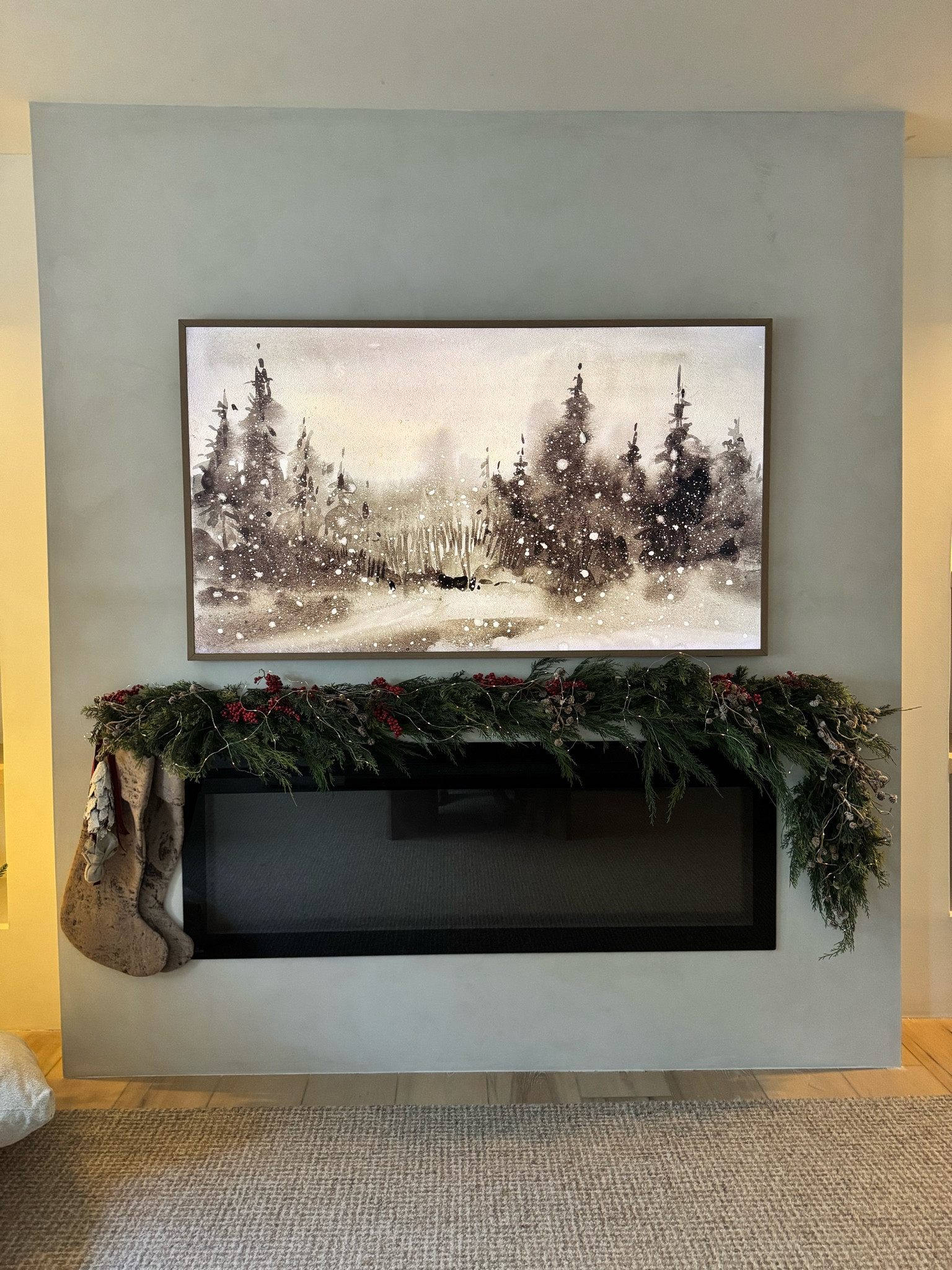 Simple faux Christmas mantel styling! I don’t have a mantel so I used lots of hooks to make it look like there’s one there! 

#LTKSeasonal #LTKHome #LTKHoliday