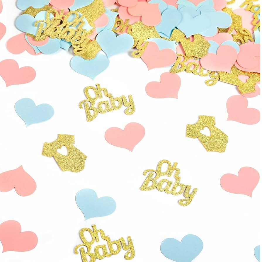 240 Pieces Gender Reveal Confetti Baby Shower Heart Glitter Baby Clothes Confetti Party Table Dec... | Amazon (US)