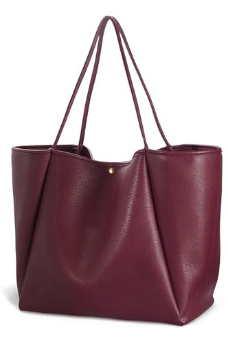 Oversize Pu Leather Tote Women Weekender Bag Shopper Handbag Travel Purse (Dark Red) | Amazon (US)