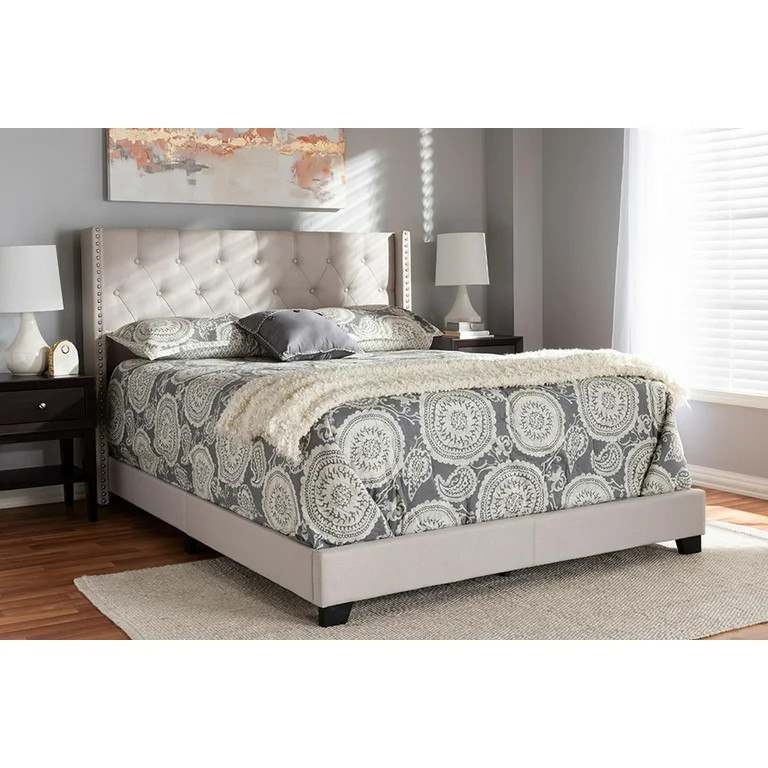Baxton Studio Brady Modern and Contemporary Beige Fabric Upholstered Queen Size Bed | Walmart (US)