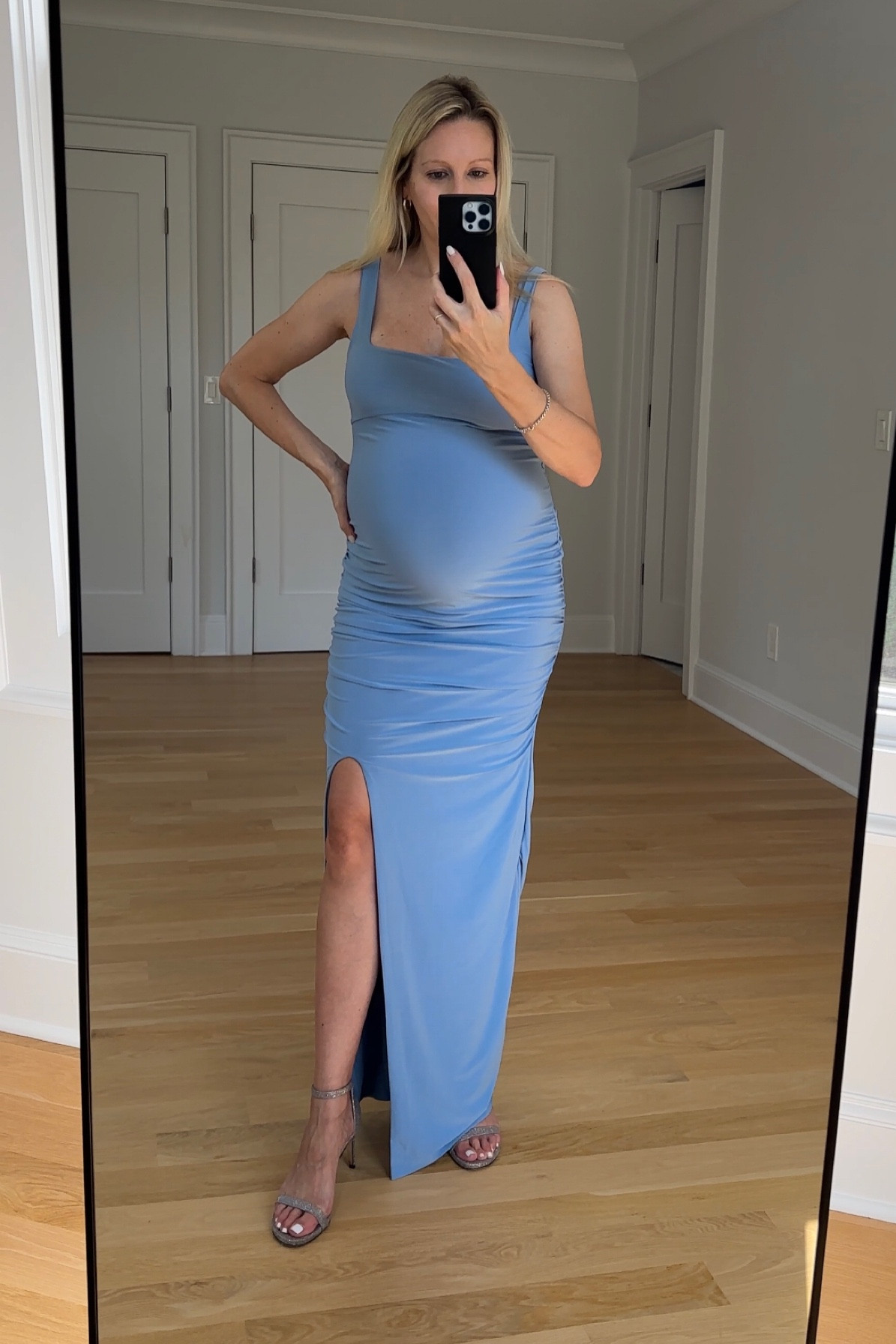 blue maternity wedding guest dress Zhuashum Women'S Lace Maternity Wedding Guest Dress Trailing Short Sleeved Dress Long Dress Photography Flying Sleeve Dress Sky Blue S