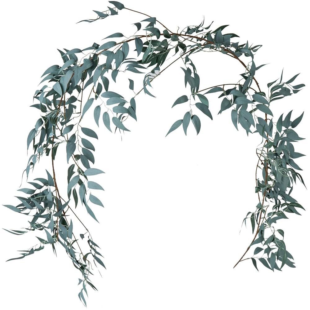 Gray Green Leaf Garland Decorations - 5.4 Feet Artificial Silk Fabric Willow Plant Leaves Vines T... | Amazon (US)