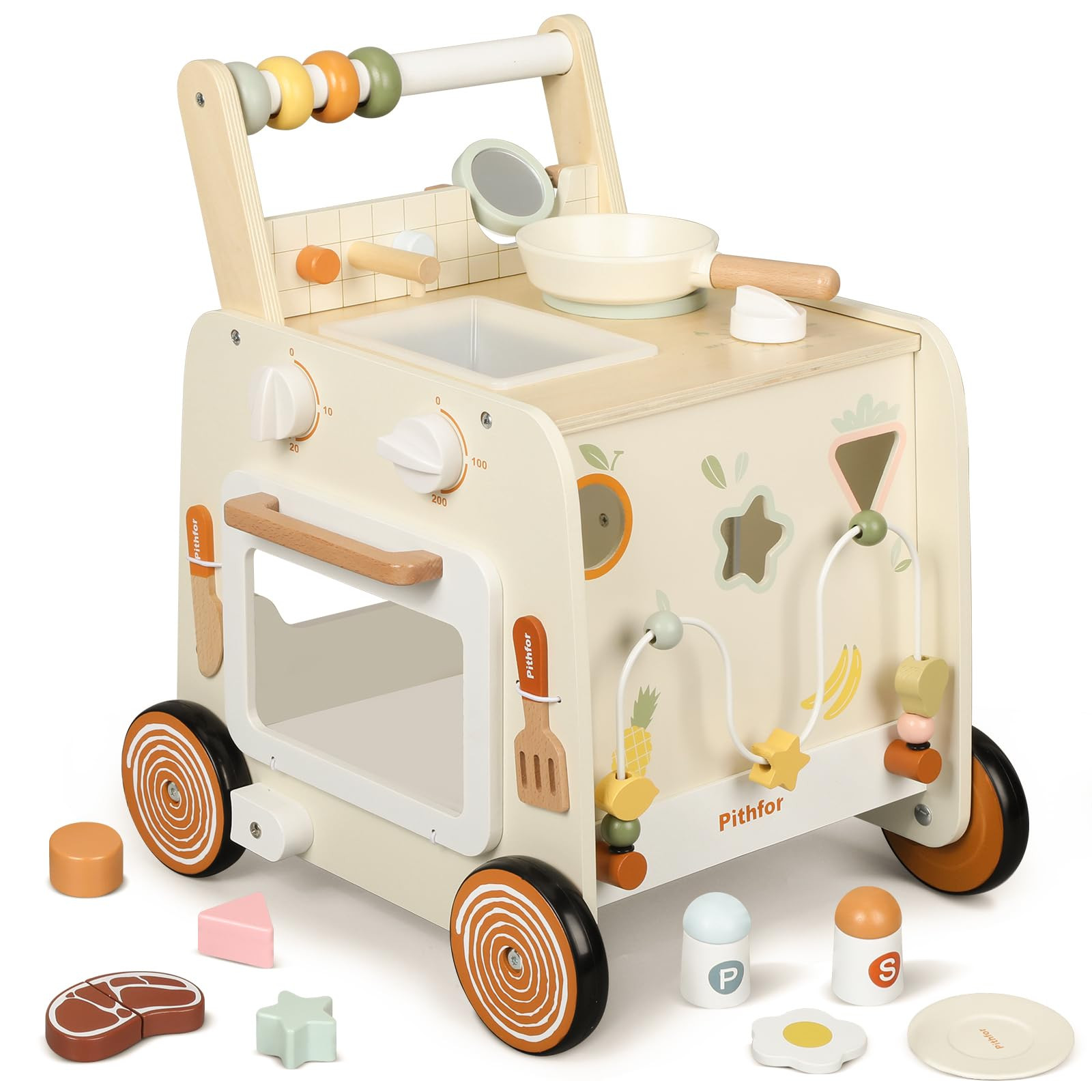 Wooden Baby Walker, 3-in-1 Baby Push Walker, with Pretend Kitchen, Montessori Sensory Activity Ce... | Amazon (US)