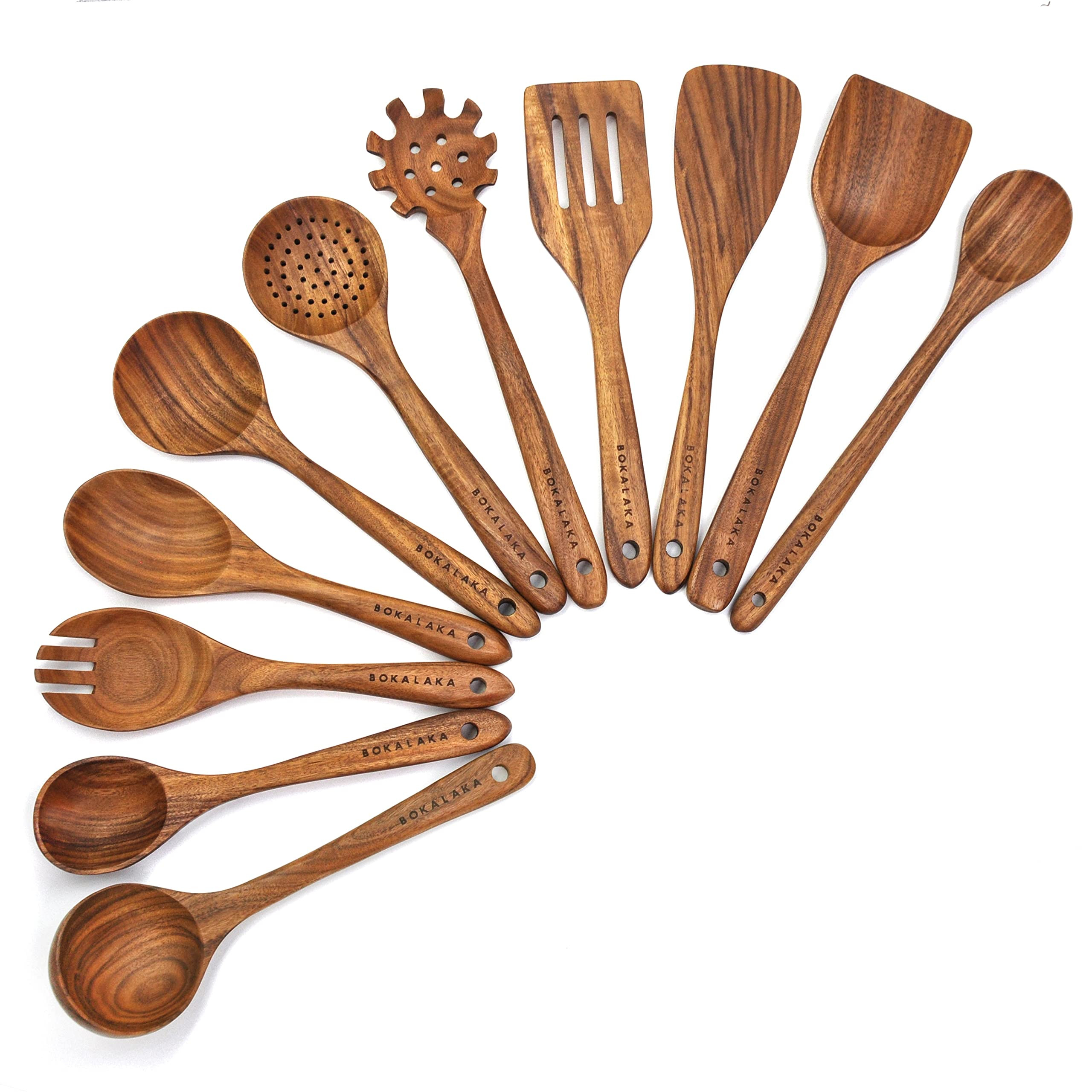 11 Pcs Wooden Kitchen Utensils Set - Wooden Spoons, Spatulas and More for Cooking | Amazon (US)