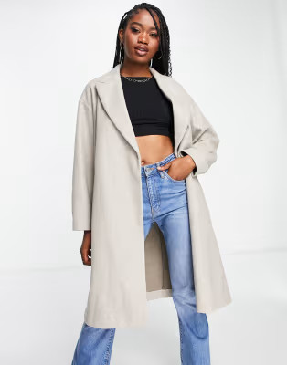 Vero Moda belted wrap coat in beige | ASOS (Global)