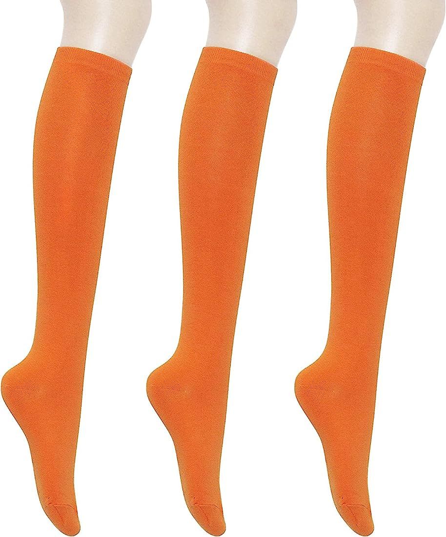 KONY Women's Cotton Knee High Socks - Casual Solid & Striped Colors Fashion Socks 3 Pairs (Women’s S | Amazon (US)
