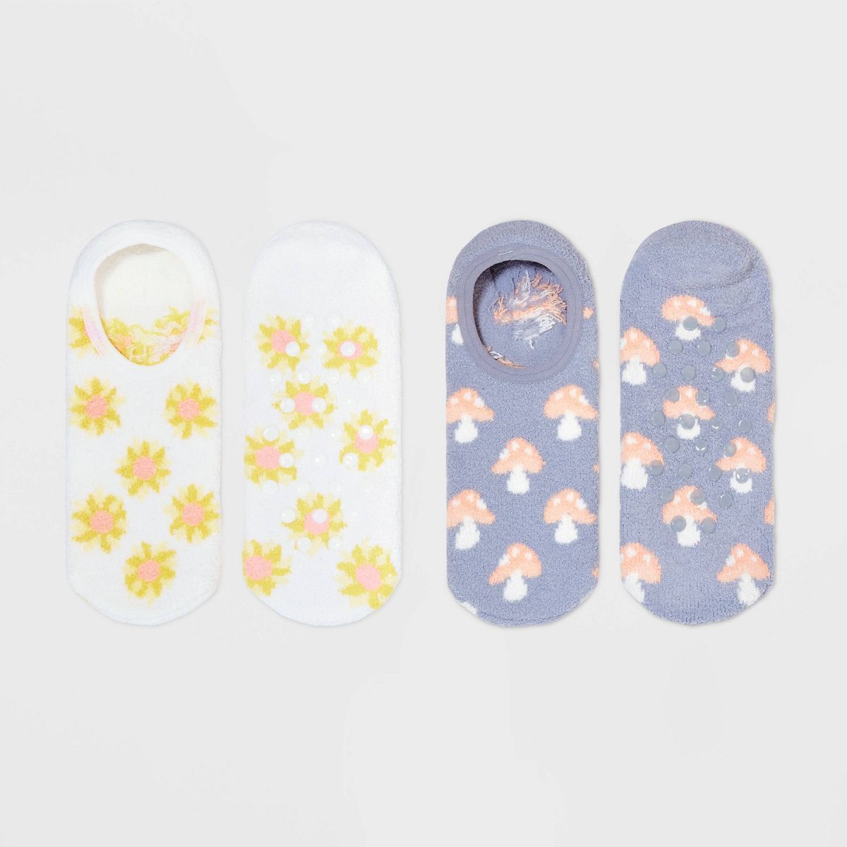Women's 2pk Sunflowers & Mushrooms Cozy Liner Socks - Ivory/Gray 4-10 | Target
