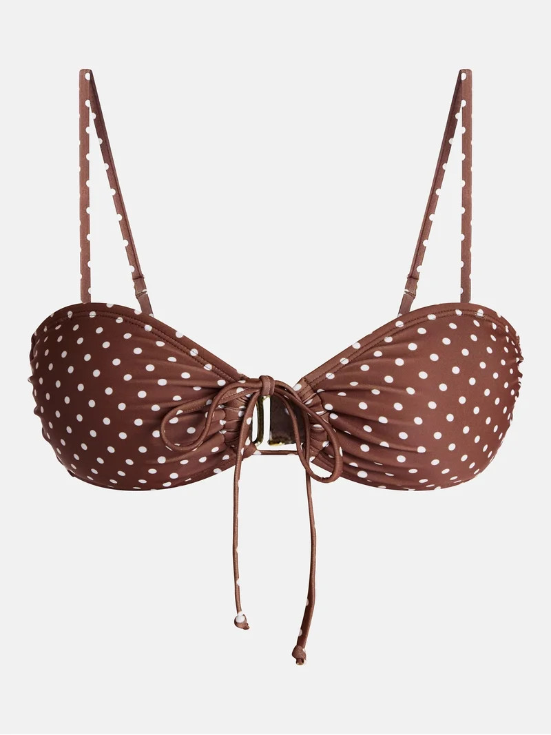 No Boundaries Polka Dot Tie Front Bandeau Bikini Top, Women's XXS-XXL | Walmart (US)