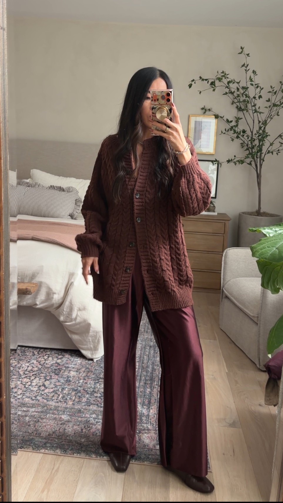 Amazon satin pants - small runs large
Amazon cardigan - medium oversized tiny
Flats - tts 

Thanksgiving outfit 
Causally Amazon fashion 
Holiday outfit
Satin silk pants
Cable knit cardigan 




#LTKHoliday #LTKOver40 #LTKGiftGuide