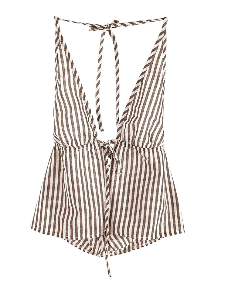 SweatyRocks Women's Sexy Striped Tie Front Halter Tops Sleeveless Drawstring Summer Cami Tops | Amazon (US)