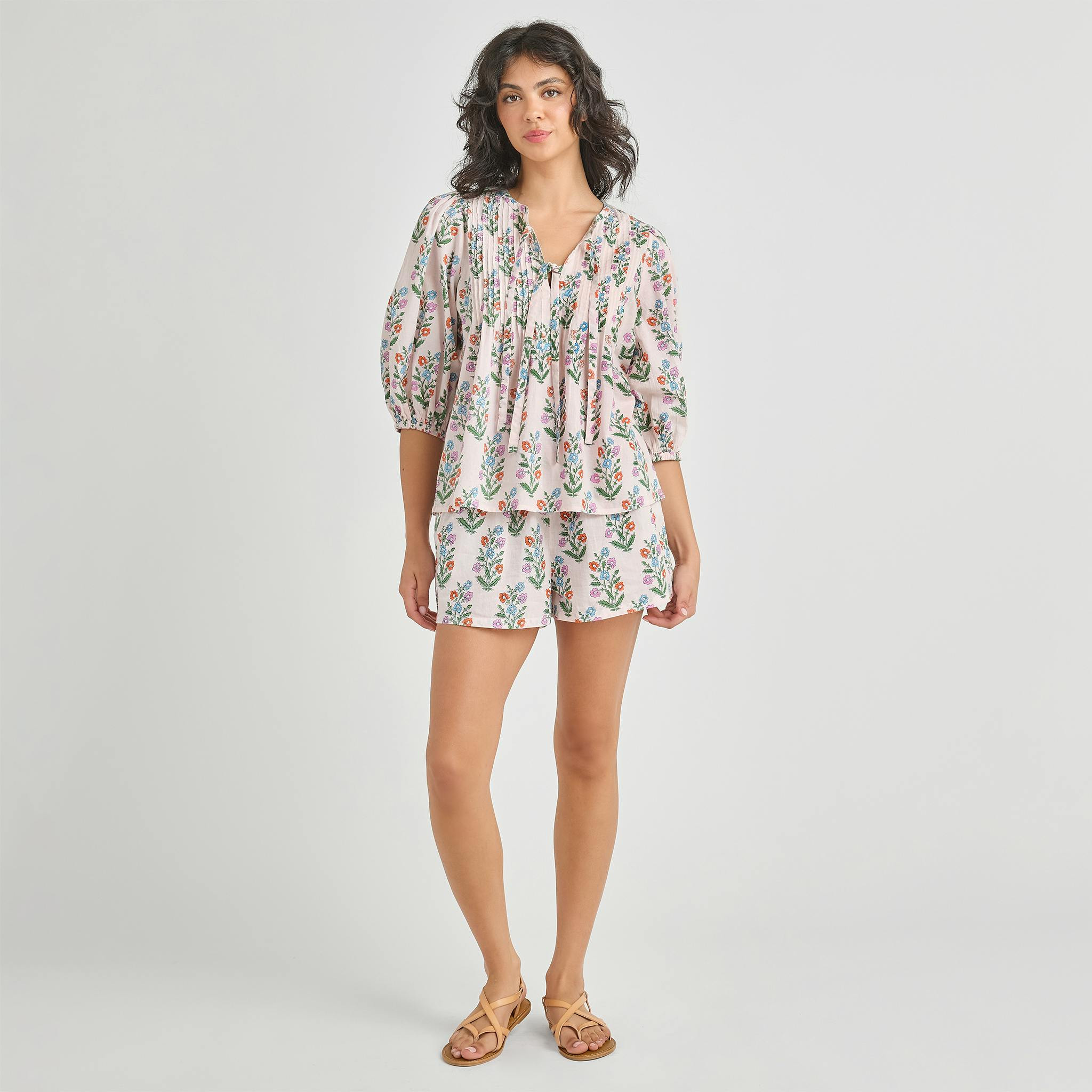 Womens Indira Top - Pink Dewdrop Block Print | Maisonette