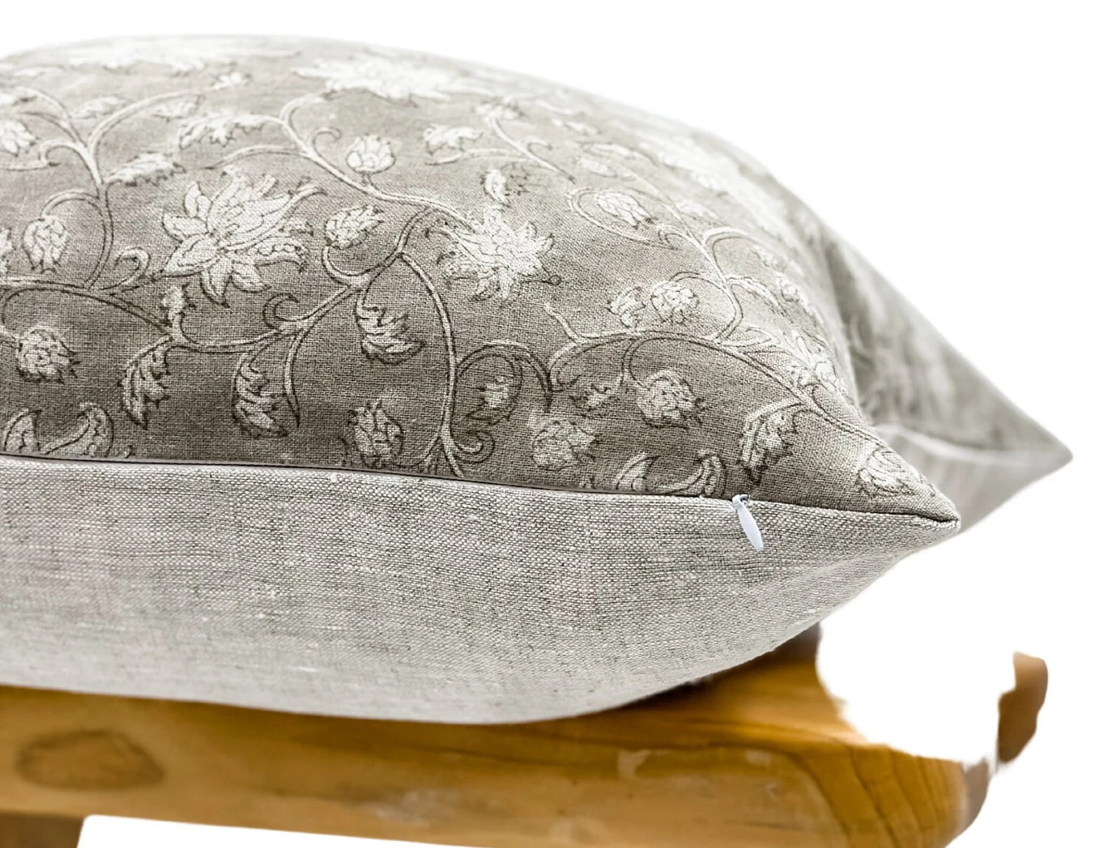 Designer Soft Grey Beige Floral Design on Natural Linen Pillow - Etsy | Etsy (US)