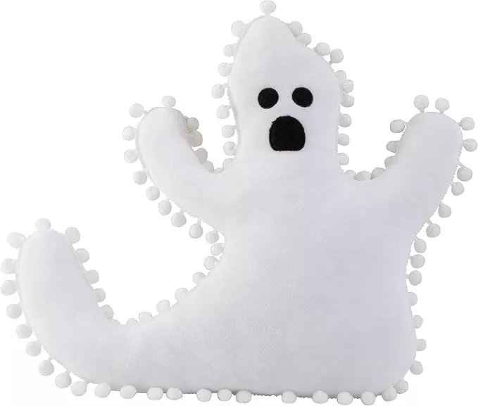 NEW NOVOGRATZ WHITE GHOST SHAPED HALLOWEEN Sherpa DECORATIVE PILLOW 19” X  22”