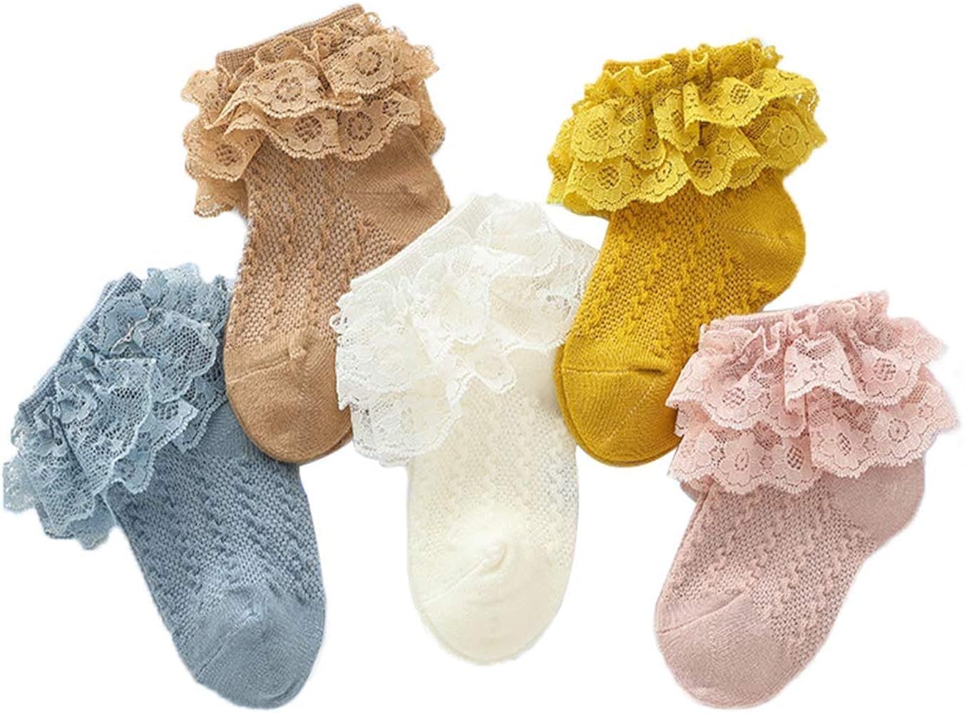 Princess Newborn Baby Girls Socks Lace Ruffle Frilly Ankle Dress Sock for Infants Toddler | Amazon (US)