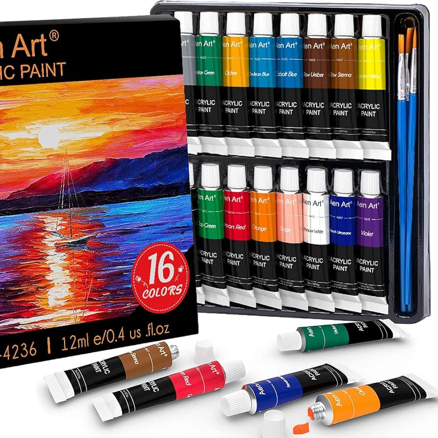 Aen Art Acrylic Paint Set, 16 Colors Painting Supplies for Canvas Wood Fabric Ceramic Crafts, Non... | Amazon (US)