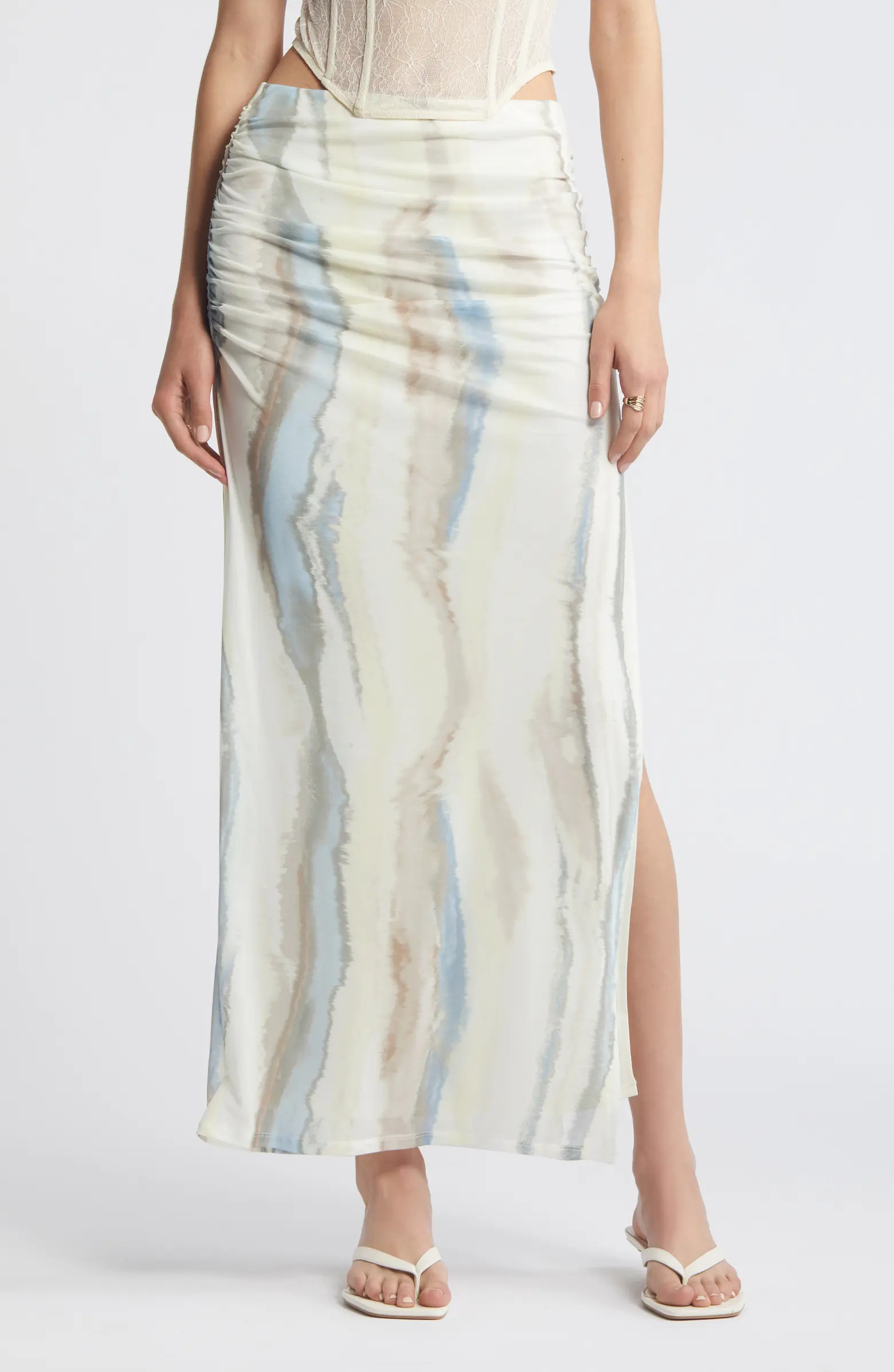 Ruched Side Slit Mesh Maxi Skirt | Nordstrom