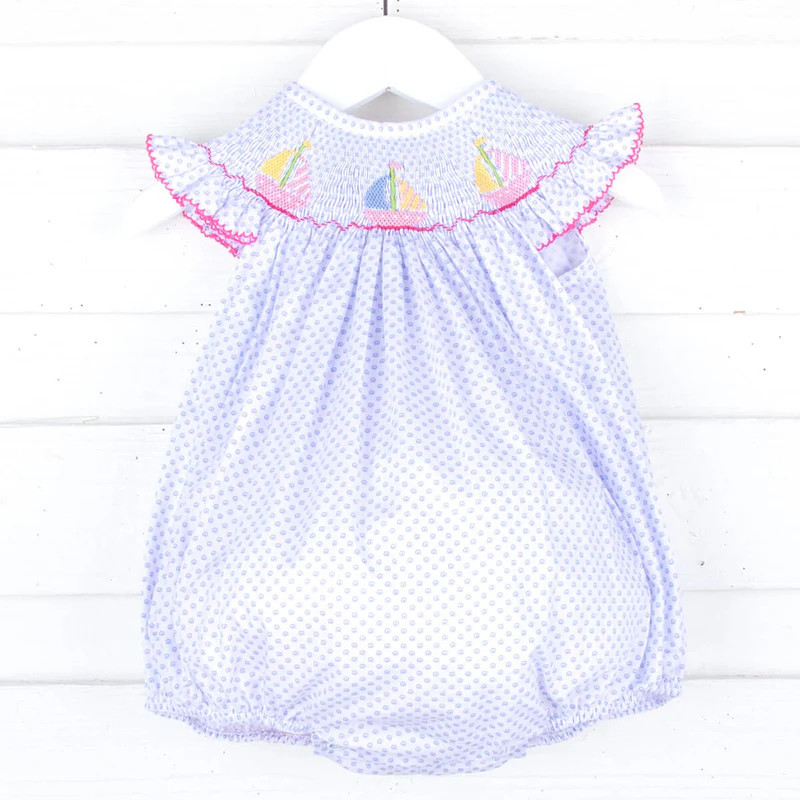 White And Blue Smocked Sailboat Bubble | Classic Whimsy