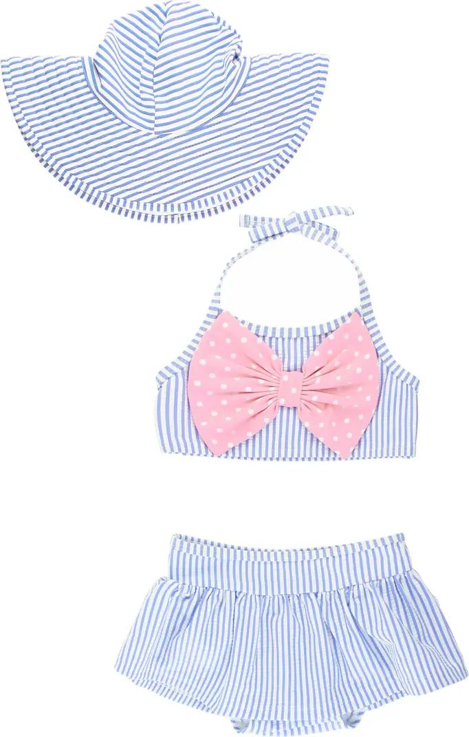 RuffleButts Striped Two-Piece Swimsuit & Hat Set | Nordstrom | Nordstrom