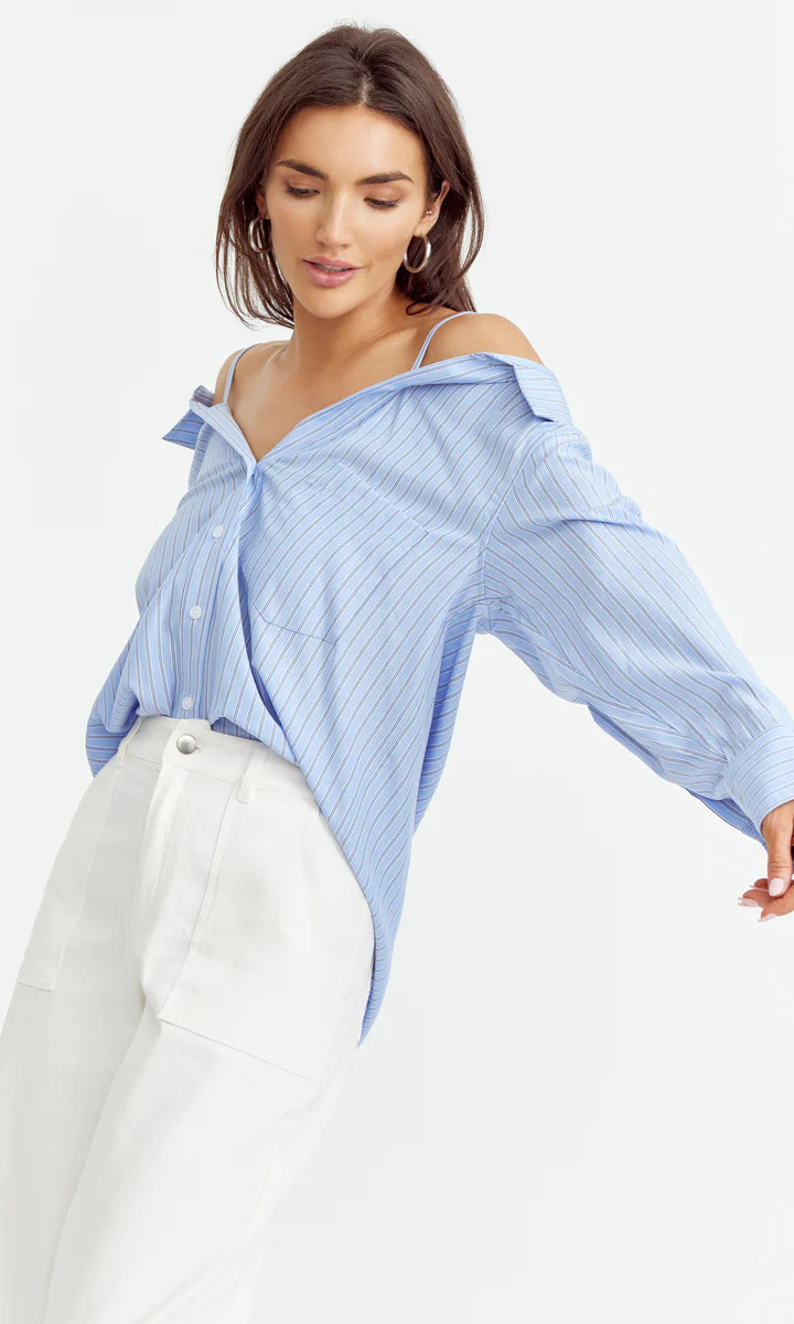 Kristi Off Shoulder Button Down Shirt | Greylin Collection | Women's Luxury Fashion Clothing 
