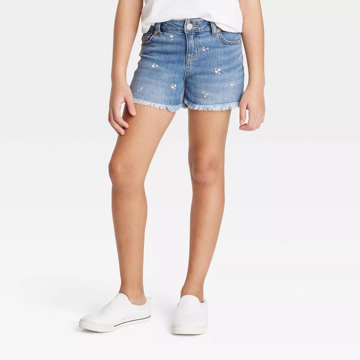 Girls' Embroidered Mid-Rise Jean Shorts - Cat & Jack™ Medium Wash | Target