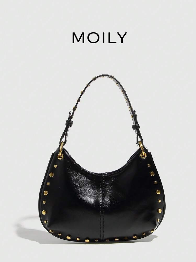 Punk Street Style Rivet Adjustable Strap Women Crossbody Saddle Bag | SHEIN