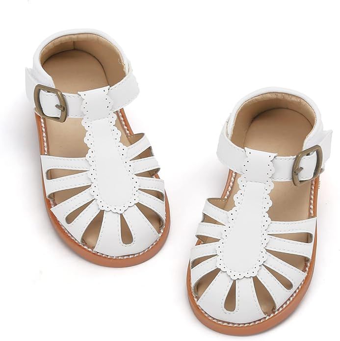Felix & Flora Toddler Girls Sandals Soft Rubber Princess Flat Shoes Summer Flower Girl Shoes | Amazon (US)