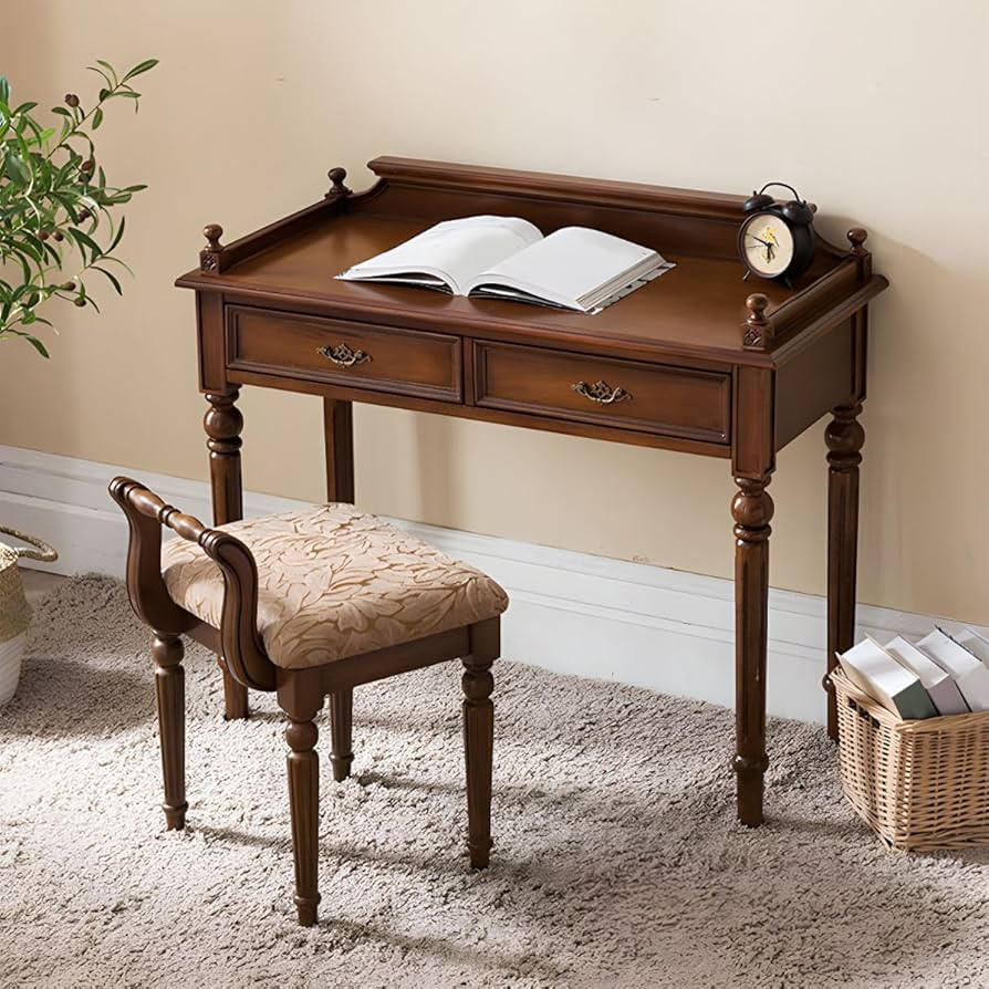 RUNNUP Mid-Century Desk with 2 Drawers 31.5" Wide Home Office Desk Workstation Solid Wood Compute... | Amazon (US)